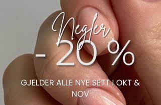 Bile av en hånd med rosa neglelakk, og med hvit tekst over bildet