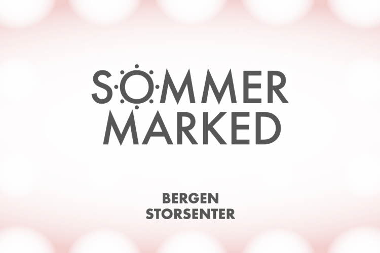 Illustrasjonsbilde med dus rosa bakgrunn og teksten "Sommermarked Bergen Storsenter"