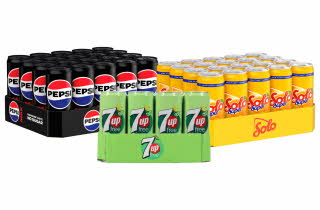 Tre brett med Pepsi Max, 7UP Free og Solo Super