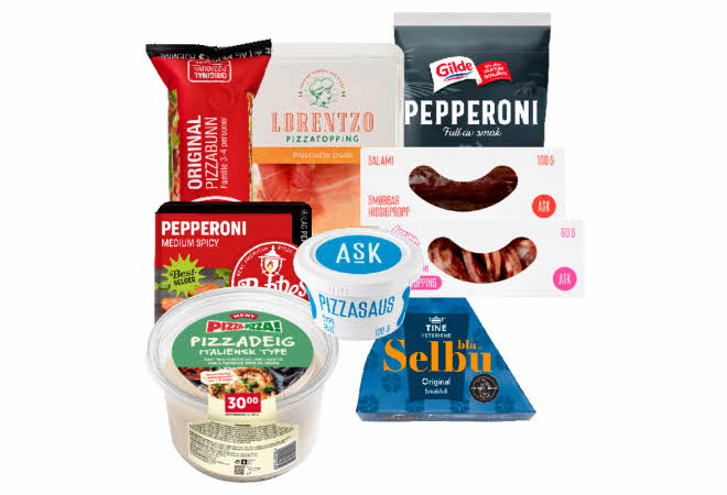Bilde på diverse pizza produkter