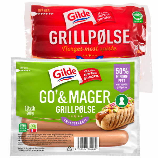 To pakker med grillpølse fra Gilde