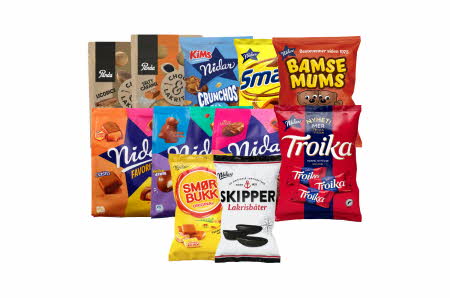 Poser med ulike sjokolade og lakris fra Nidar