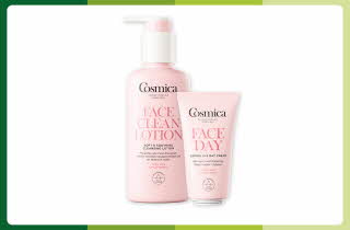 To hudpleieprodukter fra Cosmica: rensemelk og 24-timers dagkrem.