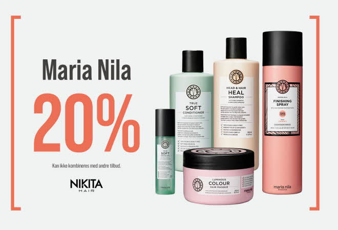 Produkter fra Maria Nila med teksten: "Maria Nila 20%"