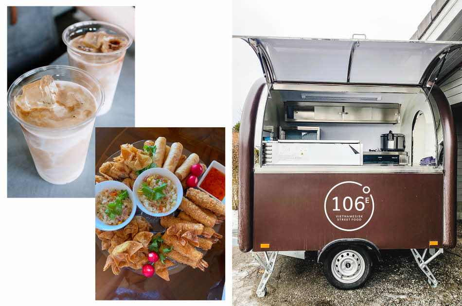 kollasj med vietnamesisk kaffe, vårruller og food truck