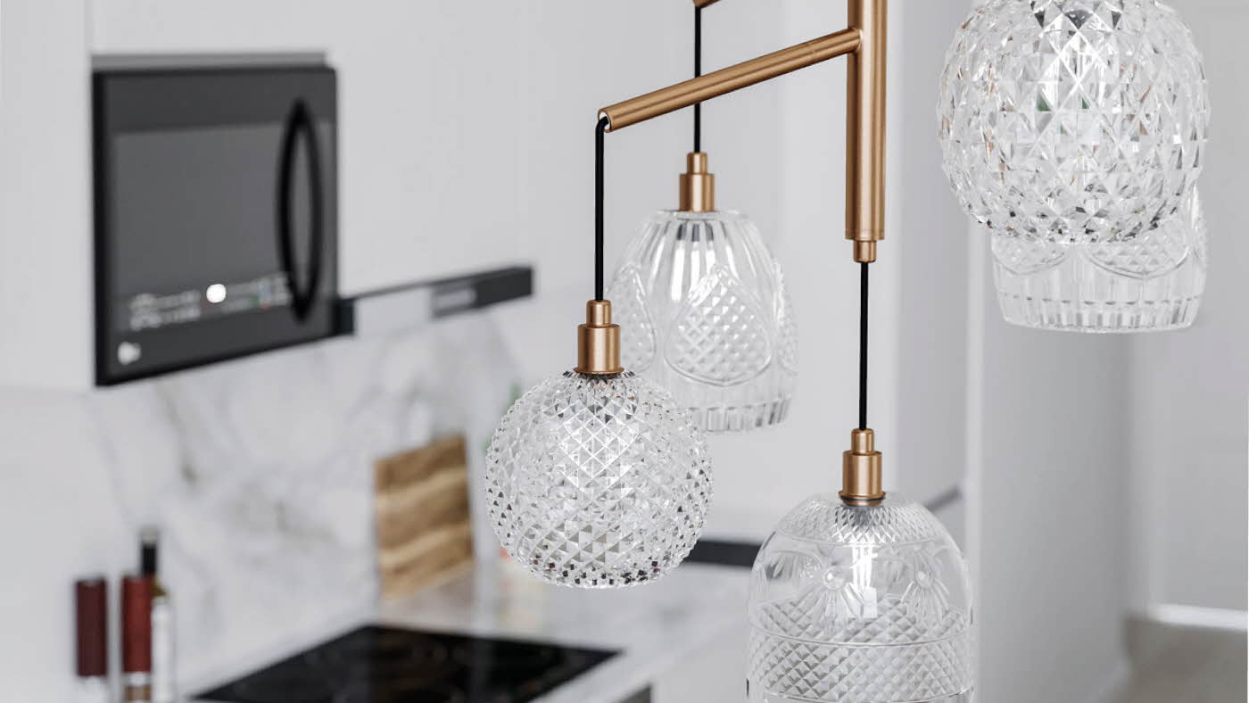 Glasslampe på kjøkken