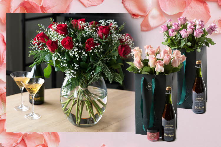 Blomsterbuketter og prosecco flasker