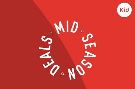 Rød bakgrunn med Kid Interiør-logo og tekst "deals mid season"