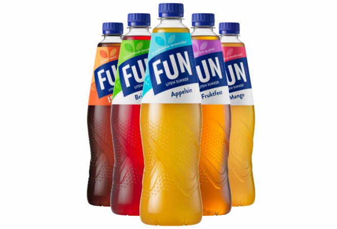 Bilde av diverse smaker av fun saft