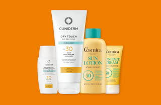 Et utvalg solpleie produkter fra Cosmica og Cliniderm