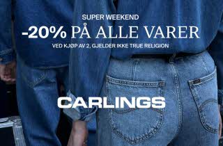 Super weekend -20% på alle varer ved kjøp av 2, gjelder ikke True Religion