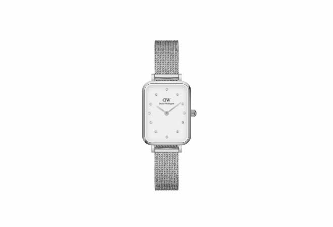 Quadro Lumine Mother of Pearl klokke fra Daniel Wellington med firkantet urkasse og meshlenke.