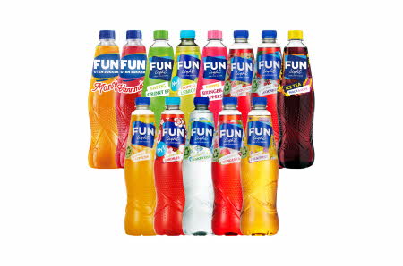 Flasker med saft fra FUN i ulike smak