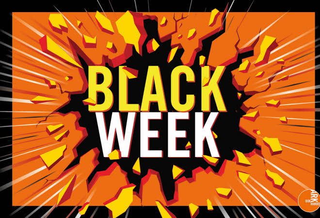 En vegg som eksploderer med teksten "Black week"