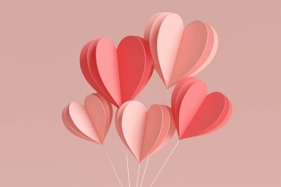 hjerter papir ballonger i tråd