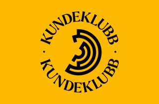 Logo til kundeklubb i svart med gul bakgrunn