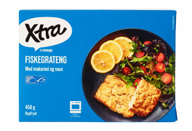 En pakke med Xtra fiskegrateng