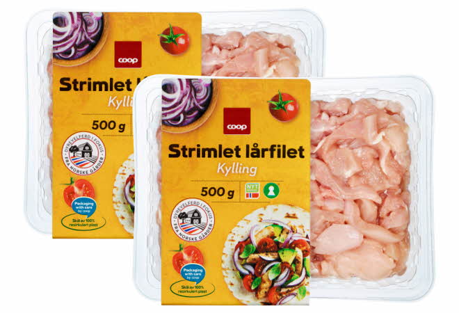 Bilde av to coop strimlet lårfilet av kylling