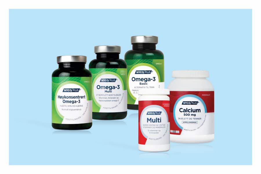 Ulike kosttilskudd som Omega-3, Multi og Calcium fra Nycoplus