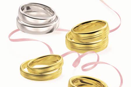 Illustrasjon av gifteringer i gull og sølv.
