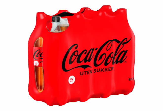 8-pakning med Coca-Cola uten sukker 1,5 liter.