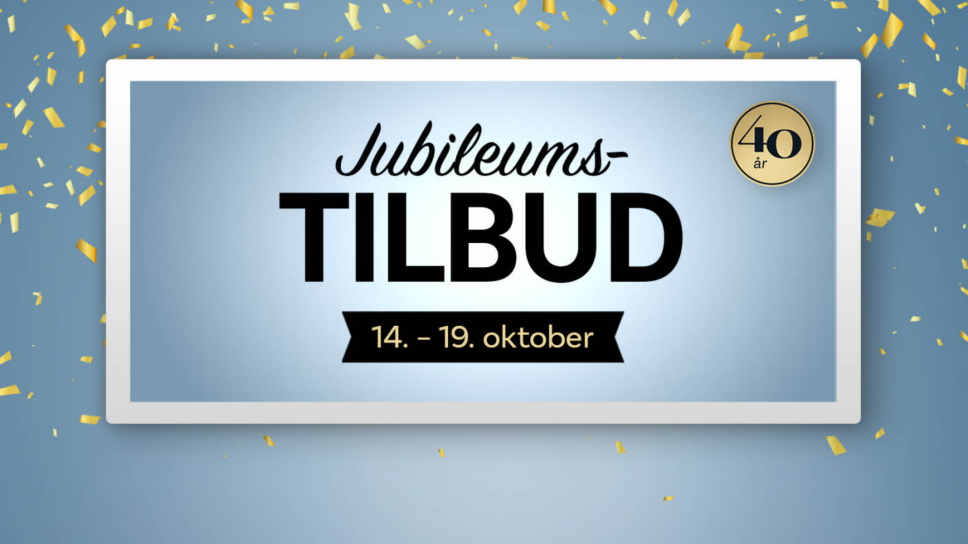 Grafisk bilde med teksten "Jubileumstilbud"