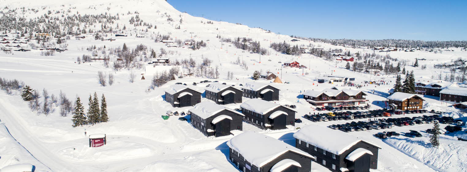 Oversiktsbildet av Skeikampen og boligprosjektet Skitorget.