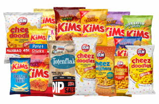 Et stort utvalg av snacks fra Kims