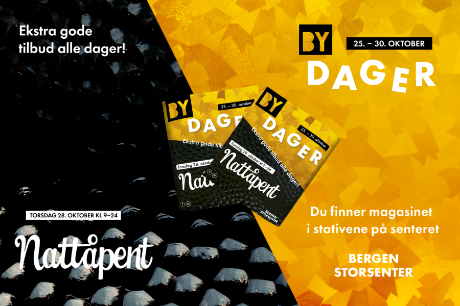 svart og gylden plakat med innfelt bilde av magasinet til nattapent og bydager