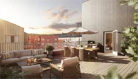 Illustrasjon av takterrasse hos boligprosjektet Skårerløkka PREMIUM i Lørenskog.