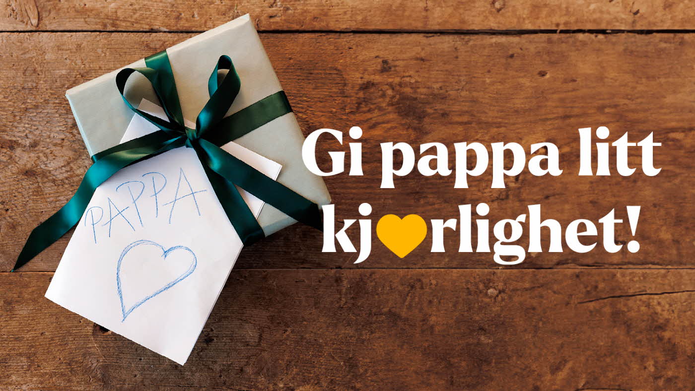 Pakke til pappa og teksten "Gi pappa litt kjærlighet"