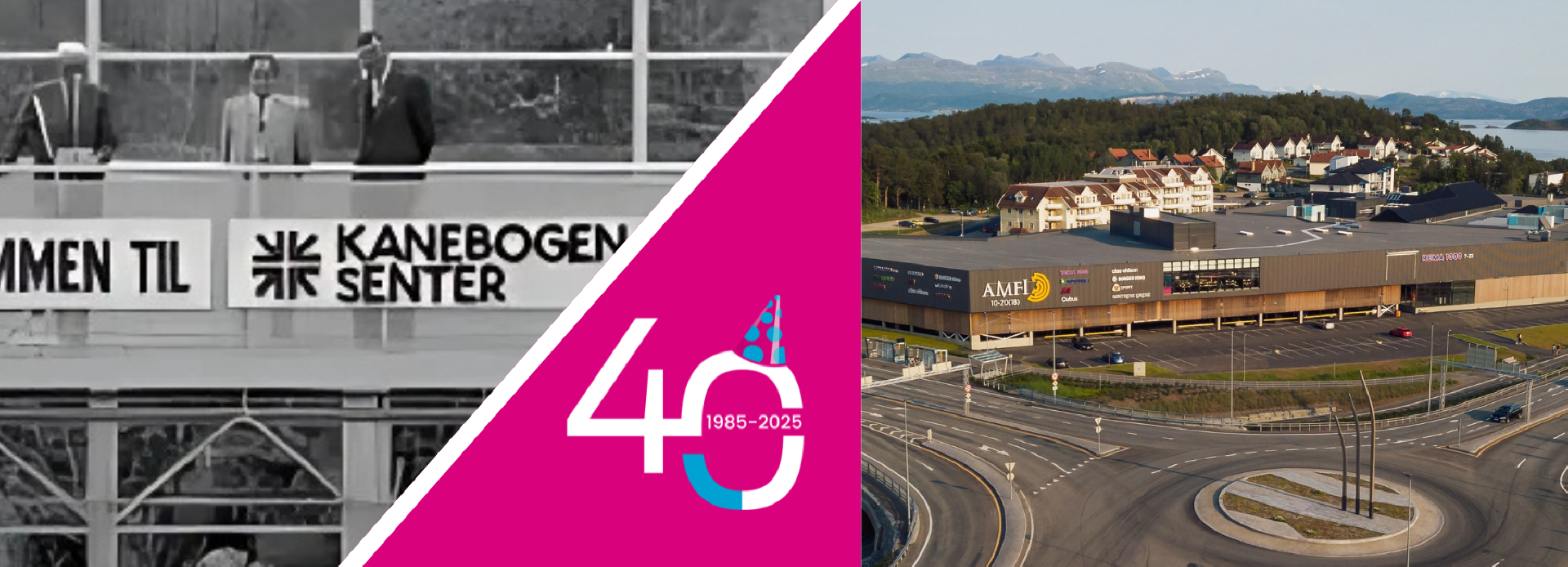 Bilde av Kanebogen Senter for 40 år siden og AMFI Kanebogen slik det ser ut nå