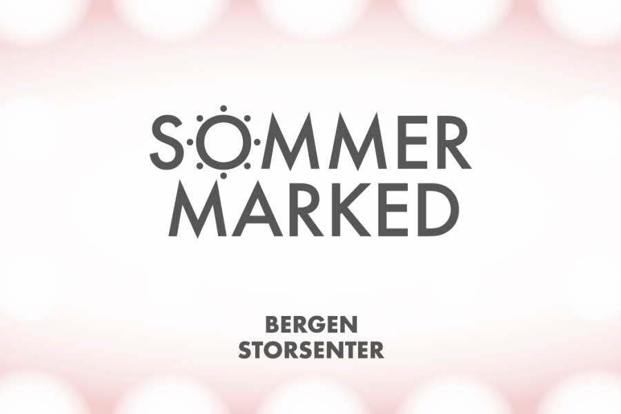 Illustrasjonsbilde med dus rosa bakgrunn og teksten "Sommermarked Bergen Storsenter"