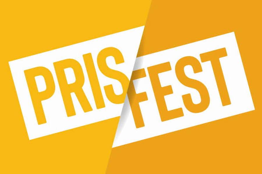 Gult felt med teksten Prisfest