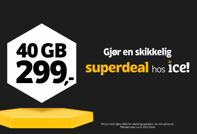 Bilde med tekst "40GB til 299,-"