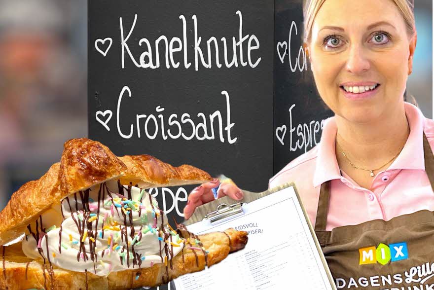 Bilde av Croissant med is, ved siden av en dame