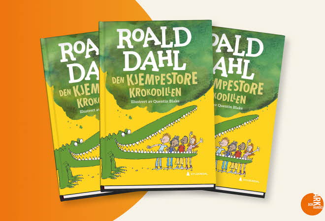 Tre eksemplarer av boken "Den kjempestore krokodillen" av Roald Dahl