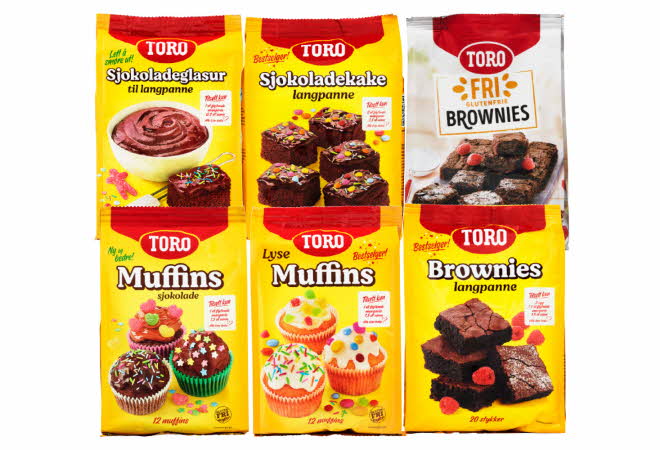 Seks pakker Toro bakeblandinger