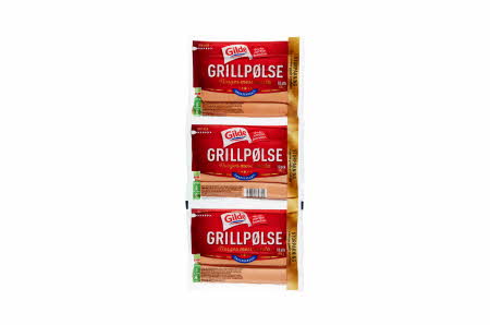 Tre pakker med grillpølser fra Gilde