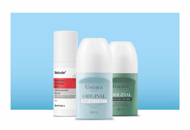 Tre diverse roll-on deodoranter.