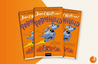 Tre eksemplarer av boken «Robohund» av David Walliams.