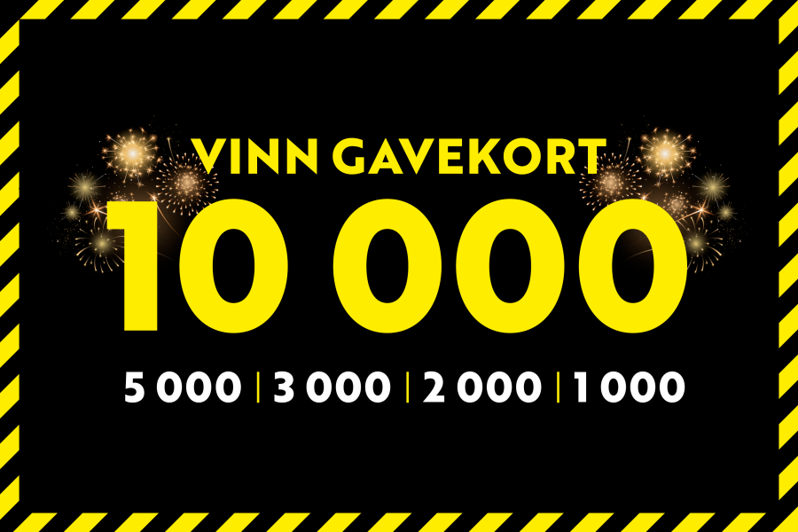 Sort bakgrunn med tekst "vinn 10 0000"