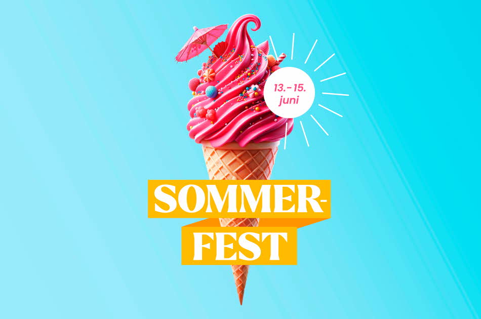 Iskrem i kjeks med teksten "Sommerfest"