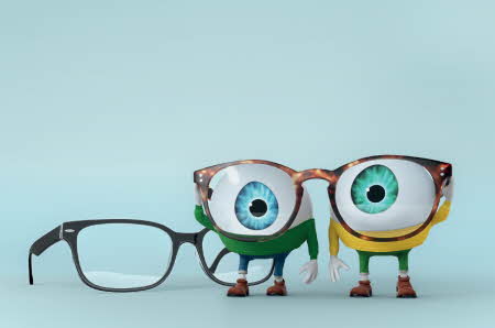 to øyekarakterer som holder et par briller