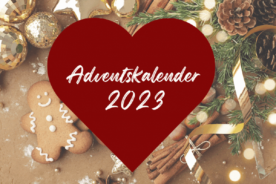 Bilde av hjerte med teksten "Adventskalender 2023"