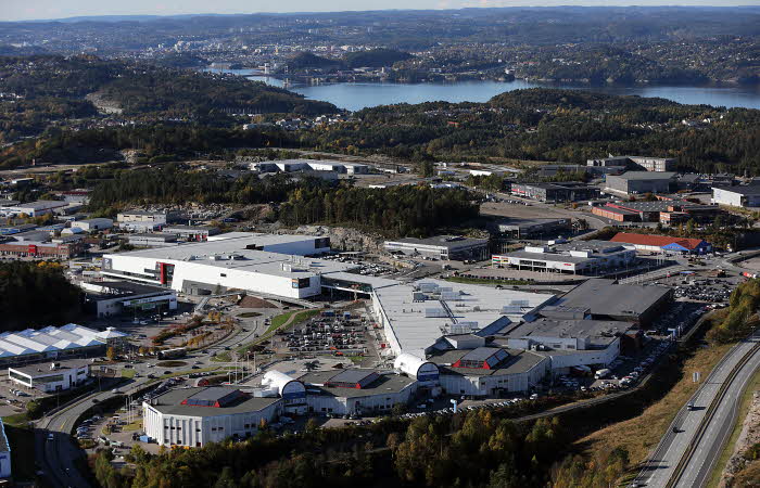 Oversiktsbilde av Sørlandssenteret og nærområdet