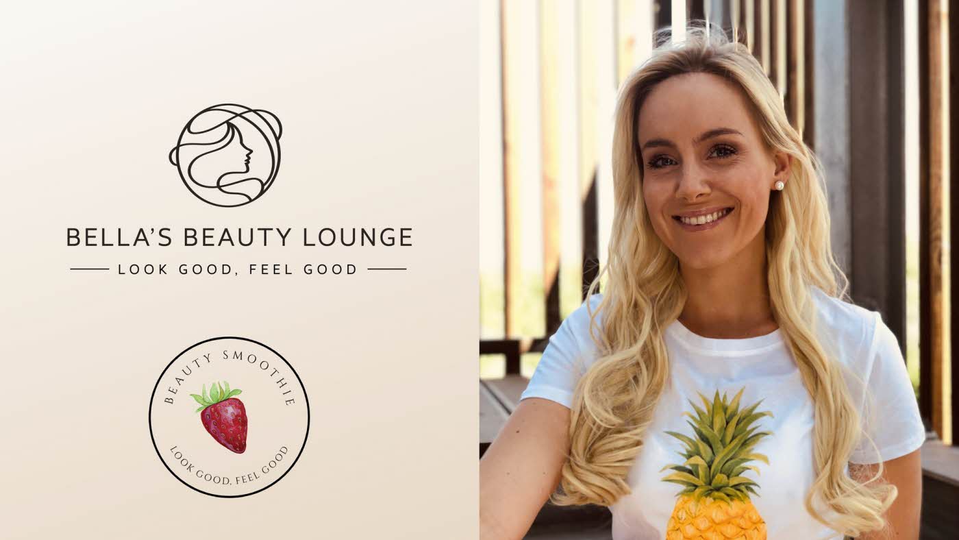logoer av bellas beauty lounge og bilde av Isabella