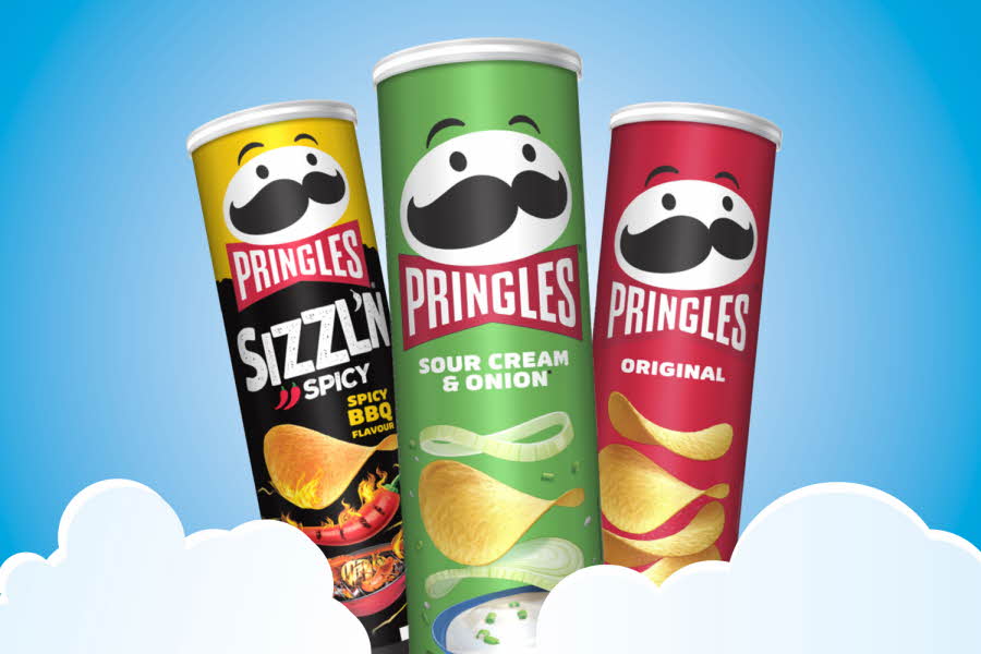 Produktbilde av tre Pringles chips bokser