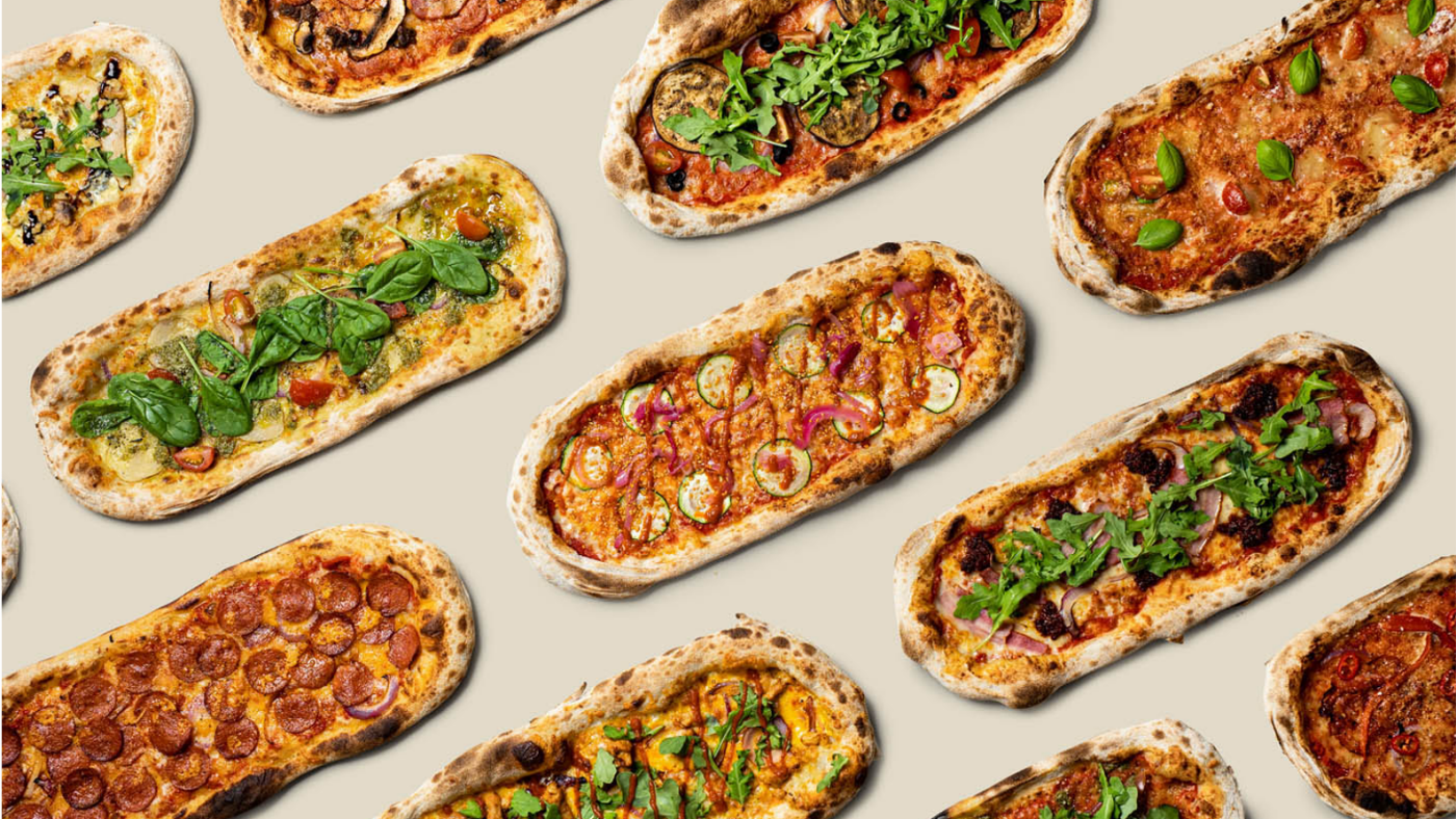 En rekke pizzaer fra Digg Pizza