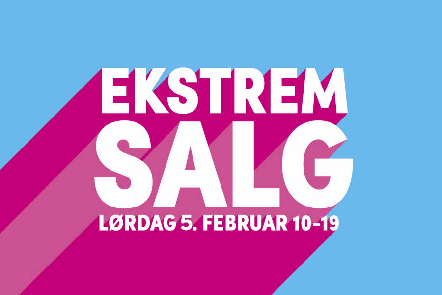 Grafisk bilde med teksten "Ekstrem salg - Lørdag 5. februar 10-19"